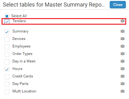 Master summary rearrange table example