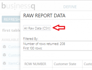 Export all raw data businessq 17.3