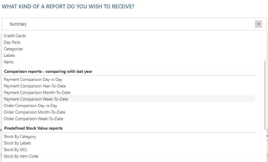 eReports available report list